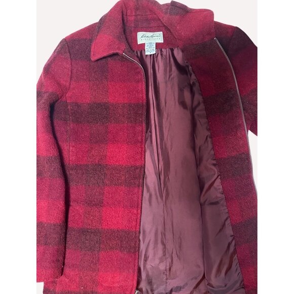Eddie Bauer Womens Red &‎ Black Plaid Fitted Wool Zipper jacket Small Cabincore - Picture 8 of 11